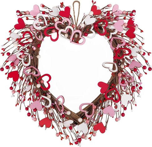 Valentines Wreath, 15.7" Red Heart Shaped Wreaths for Front Door with Tinsel Valentines Gifts Wall Decorations for Home Wedding Party Anniversary in Saudi Arabia