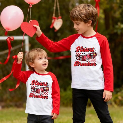 Boys Girls Valentines Day Shirts Raglan Long Sleeve Monster Truck Love Heart Tops Clothes for Kids 2-7 Years in Saudi Arabia