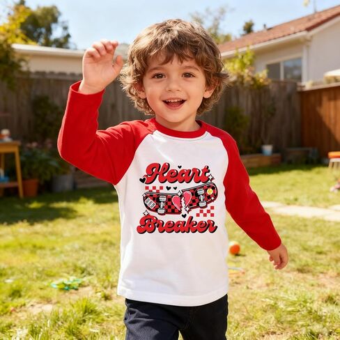 Boys Girls Valentines Day Shirts Raglan Long Sleeve Monster Truck Love Heart Tops Clothes for Kids 2-7 Years in Saudi Arabia