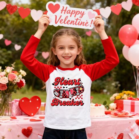 Boys Girls Valentines Day Shirts Raglan Long Sleeve Monster Truck Love Heart Tops Clothes for Kids 2-7 Years in Saudi Arabia