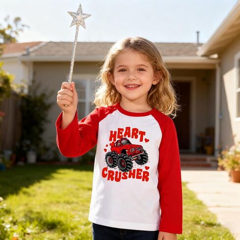 Boys Girls Valentines Day Shirts Raglan Long Sleeve Monster Truck Love Heart Tops Clothes for Kids 2-7 Years in Saudi Arabia