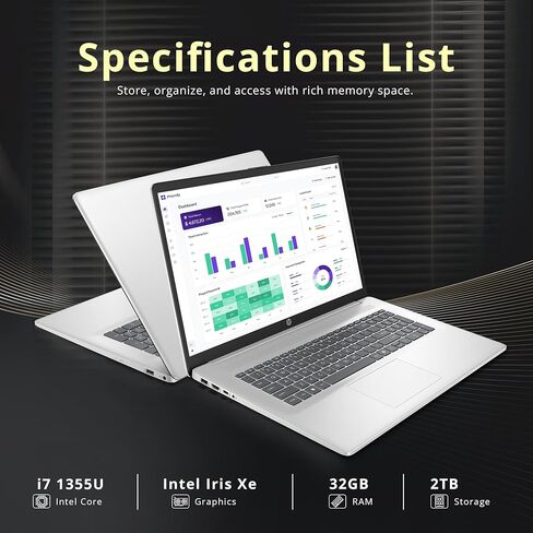HP 17.3" FHD Business Laptop, Intel i7-1355U, 32GB RAM, 2TB Storage (1TB SSD+1TB Docking Station Set), Intel Iris Xe Graphics, Full-Size Keyboard, Copilot, Wi-Fi 6, 720p Camera, Win 11, Silver in Saudi Arabia