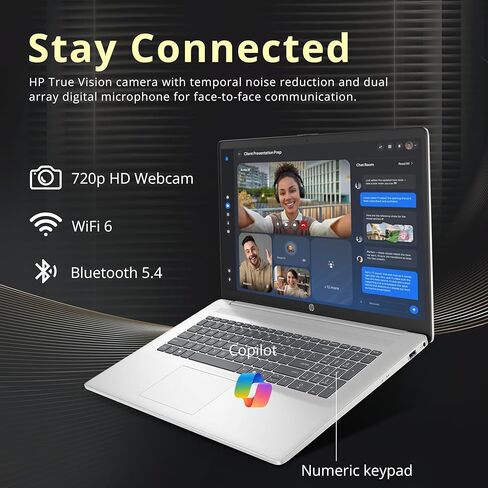 HP 17.3" FHD Business Laptop, Intel i7-1355U, 32GB RAM, 2TB Storage (1TB SSD+1TB Docking Station Set), Intel Iris Xe Graphics, Full-Size Keyboard, Copilot, Wi-Fi 6, 720p Camera, Win 11, Silver in Saudi Arabia
