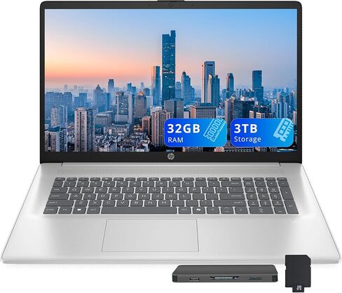 HP 17.3" FHD Business Laptop, Intel i7-1355U, 32GB RAM, 2TB Storage (1TB SSD+1TB Docking Station Set), Intel Iris Xe Graphics, Full-Size Keyboard, Copilot, Wi-Fi 6, 720p Camera, Win 11, Silver in Saudi Arabia