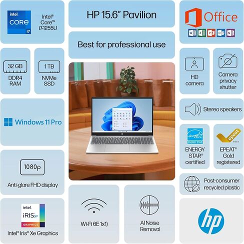 كمبيوتر محمول HP 2025 Flagship بشاشة لمس FHD مقاس 15.6 بوصة، معالج Intel i7 10-Core، ذاكرة الوصول العشوائي 64 جيجابايت، تخزين 1.5 تيرابايت (1 تيرابايت SSD + 500 جيجابايت تحويلة)، Iris Xe Graphic WiFi، HubxcelAccessory، Win 11 Pro مع Microsoft Office مدى ا in Kuwait