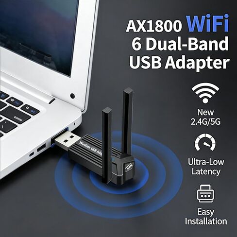 محول واي فاي USB بسرعة 1800 ميجابت في الثانية لأجهزة الكمبيوتر المكتبية، محول شبكة WiFi 6 ثنائي النطاق مع هوائيات عالية الكسب 2.4 جيجا هرتز/5 جيجا هرتز، MU-MIMO، WPA3، يدعم Windows 10/11 - AX1820 in Kuwait