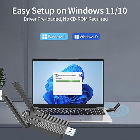 محول واي فاي USB بسرعة 1800 ميجابت في الثانية لأجهزة الكمبيوتر المكتبية، محول شبكة WiFi 6 ثنائي النطاق مع هوائيات عالية الكسب 2.4 جيجا هرتز/5 جيجا هرتز، MU-MIMO، WPA3، يدعم Windows 10/11 - AX1820 in Kuwait