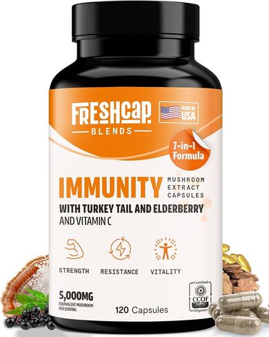 FreshCap Turkey Tail Mushroom Supplement 10,000mg – Organic Mushrooms, Turkey Tail Extract for Immune Support Supplement, Mushroom Supplement Capsules, Ayurveda Immunity Supplement (60 Capsules) in Saudi Arabia