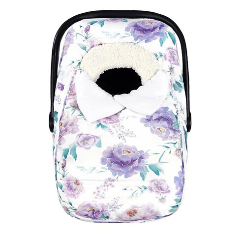 Winter Car Seat Cover for Baby Girl Boy, Super Warm Plush Fleece Baby Winter Essential for Stroller Skip Hop Car Seat, Double Sides Zipper Winter Car Seat Canopy for Infant Purple Floral in Saudi Arabia