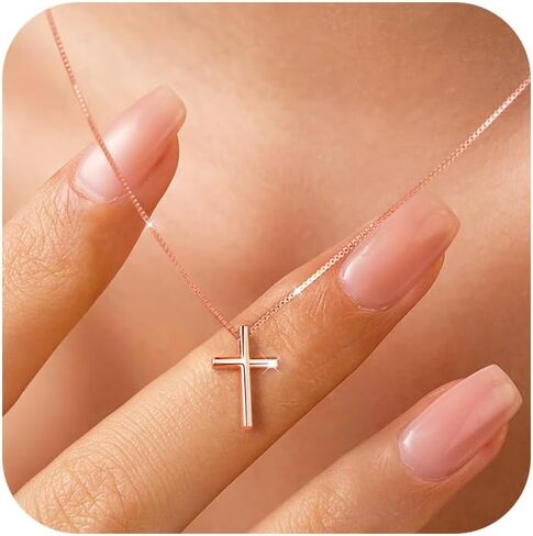 925 Sterling Silver Cross Necklace for Women, Tiny Religious Cross Stuffers Baptism Religious Faith Chain Pendant Necklace for Men 14K Gold Plated Cross Choker Necklace Birthday Easter Jewelry Gift in Saudi Arabia