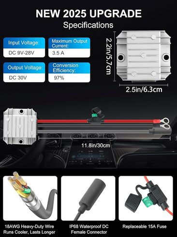 محول Starlink Mini 12V [يدعم كابل يصل إلى 150FT] 12V/24V إلى 30V 3.5A DC Boost Converter لـ Starlink Mini، كابل طاقة Starlink Mini مع قابس أنثى 9-28V مدخل للطرق الوعرة، RV، البحرية، في الهواء الطلق in Kuwait