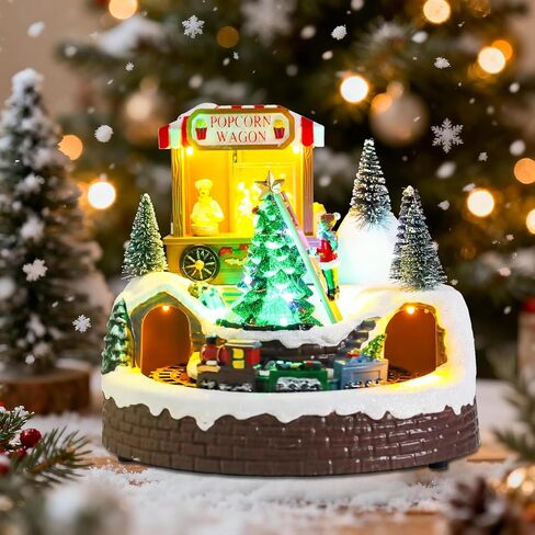 WONDER GARDEN Christmas Village Houses-Christmas Houses Village - Lighted Musical Ski Resort Collectible Buildings with Moving Train, Rotating Tree and Carousel for Indoor Decor or Gift in Saudi Arabia