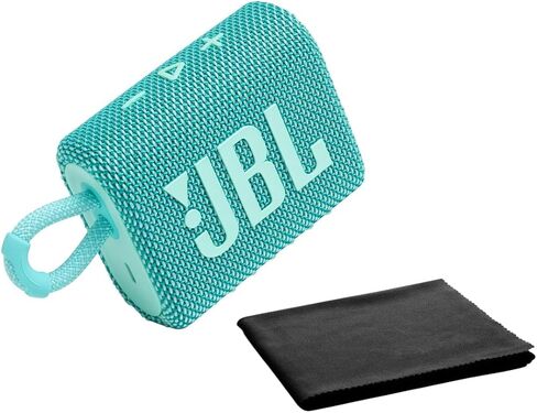 JBL Go 3 - للاستخدام المحمول - مكبر صوت مزود بتقنية البلوتوث - بطارية مدمجة مقاومة للماء والغبار - تتضمن قطعة قماش للتنظيف (أزرق مخضر) in Kuwait