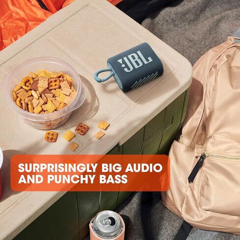 JBL Go 3 - للاستخدام المحمول - مكبر صوت مزود بتقنية البلوتوث - بطارية مدمجة مقاومة للماء والغبار - تتضمن قطعة قماش للتنظيف (أزرق مخضر) in Kuwait