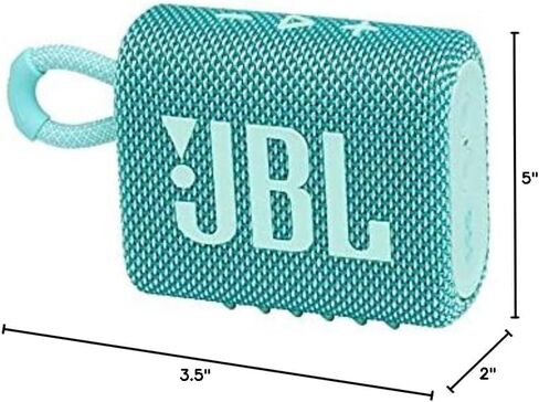 JBL Go 3 - للاستخدام المحمول - مكبر صوت مزود بتقنية البلوتوث - بطارية مدمجة مقاومة للماء والغبار - تتضمن قطعة قماش للتنظيف (أزرق مخضر) in Kuwait