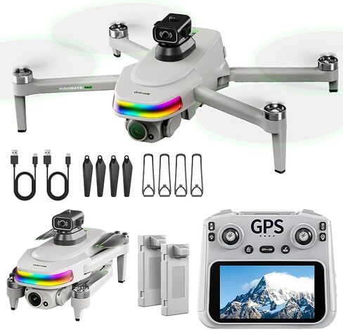 طائرة بدون طيار GPS مع كاميرا 4K، جهاز تحكم عن بعد بشاشة لمس عالية الدقة 5.5 بوصة، محرك بدون فرش، طيران لمدة 30 دقيقة، تقريب رقمي 5x، تثبيت التدفق البصري، تجنب العوائق الذكية، إرجاع بمفتاح واحد، طائرة بدون طيار RC قابلة للطي للبالغين والمبتدئين-Under260gP in Kuwait
