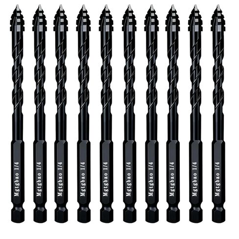 Mgtgbao 10PC Black 3/16" Upgraded 4-Flute Serrated Carbide Masonry Drill Bit Set, 5mm Serrated Concrete Drill Bit for Plastic Glass Brick Cement Tile Marble Wood. in Saudi Arabia