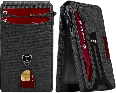 Slim Men's Wallet with RFID Protection Pop-Up Bifold Leather Wallet for Men – RFID Blocking, Minimalist Bifold with Magnetic Closure, Clear ID Window, Money Clip with Premium Gift Box in Saudi Arabia