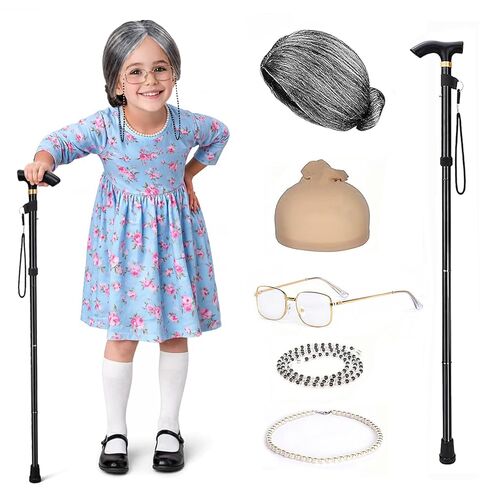 Old Lady Wig Costume for Women,Grandma Granny Costume Wig for Halloween Cosplay (Grey) in Saudi Arabia