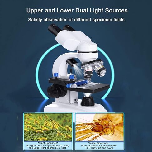 مجهر بيولوجي COYEUX HD، مجموعة مجهر ثنائي العينين 30000X/40000X/50000X، إضاءة LED مزدوجة مع حامل هاتف محمول، لتجربة علمية للطلاب البالغين in Kuwait