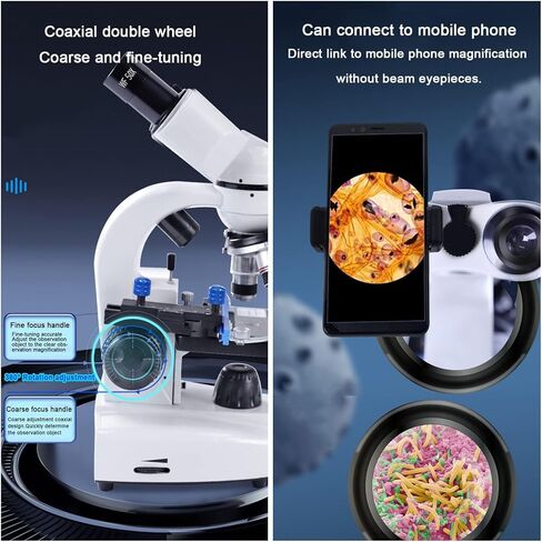 مجهر بيولوجي COYEUX HD، مجموعة مجهر ثنائي العينين 30000X/40000X/50000X، إضاءة LED مزدوجة مع حامل هاتف محمول، لتجربة علمية للطلاب البالغين in Kuwait