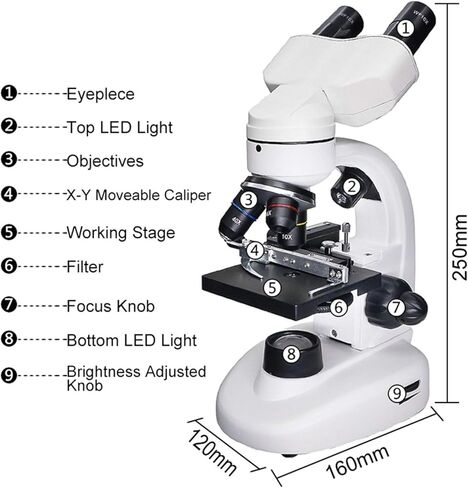 Science Microscope for Beginners Children Student Binocular Biological Microscope,40X- 1600X with 360 Degree Rotatable Head Optical Illuminated Microscope in Saudi Arabia