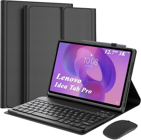 حافظة لوحة مفاتيح قابلة للفصل مع ماوس لاسلكي لجهاز Lenovo Idea Tab Pro 12.7 بوصة 2025 (TB373FU/TB375FC)، حافظة لوحة مفاتيح مغناطيسية لجهاز Lenovo Idea Tab Pro 12.7 بوصة مع حامل قلم، 3 زوايا للتعديل، أسود in Kuwait