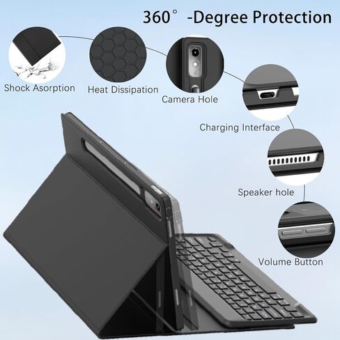 حافظة لوحة مفاتيح قابلة للفصل مع ماوس لاسلكي لجهاز Lenovo Idea Tab Pro 12.7 بوصة 2025 (TB373FU/TB375FC)، حافظة لوحة مفاتيح مغناطيسية لجهاز Lenovo Idea Tab Pro 12.7 بوصة مع حامل قلم، 3 زوايا للتعديل، أسود in Kuwait