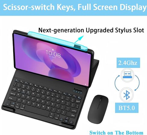 حافظة لوحة مفاتيح قابلة للفصل مع ماوس لاسلكي لجهاز Lenovo Idea Tab Pro 12.7 بوصة 2025 (TB373FU/TB375FC)، حافظة لوحة مفاتيح مغناطيسية لجهاز Lenovo Idea Tab Pro 12.7 بوصة مع حامل قلم، 3 زوايا للتعديل، أسود in Kuwait
