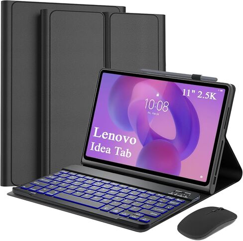 حافظة لوحة مفاتيح قابلة للفصل مع ماوس لجهاز Lenovo Idea Tab 11 بوصة 2025 (TB336FU/TB336ZU)، حافظة لوحة مفاتيح مغناطيسية بإضاءة خلفية بـ 7 ألوان لجهاز Lenovo Idea Tab 11 بوصة مع حامل قلم، 3 زوايا للتعديل، أسود in Kuwait