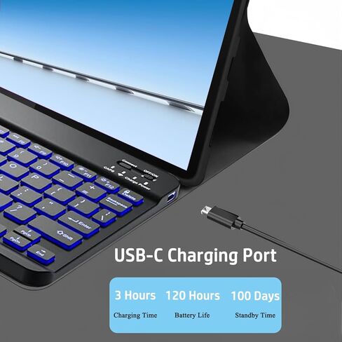 حافظة لوحة مفاتيح قابلة للفصل مع ماوس لجهاز Lenovo Idea Tab 11 بوصة 2025 (TB336FU/TB336ZU)، حافظة لوحة مفاتيح مغناطيسية بإضاءة خلفية بـ 7 ألوان لجهاز Lenovo Idea Tab 11 بوصة مع حامل قلم، 3 زوايا للتعديل، أسود in Kuwait