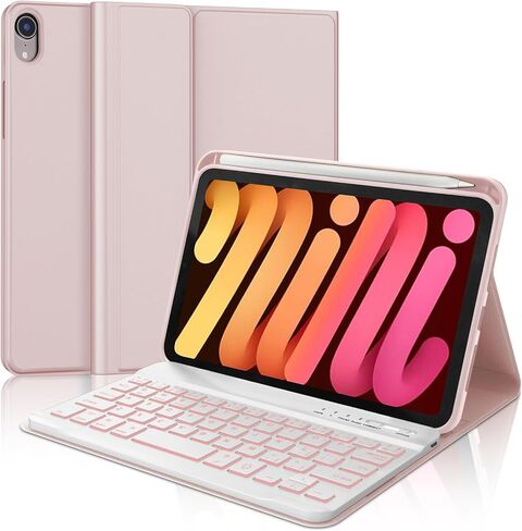 Keyboard Case for iPad mini (A17 Pro) 7th Generation/Mini 6th Gen 8.3 Inch,Magnetically Detachable Wireless Keyboard Folio Case with Pencil Holder for iPad (Pink) in Saudi Arabia