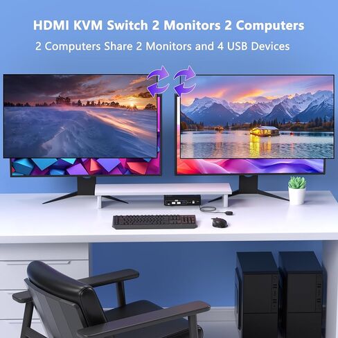 8K @ 60 هرتز KVM Switch 2 شاشات 2 كمبيوتر HDMI، 4K @ 120 هرتز KVM Switches شاشة مزدوجة مع 4 منافذ USB 3.0 مشاركة لوحة مفاتيح وماوس الطابعة، شاشات التبديل لجهازي كمبيوتر، محول HDMI 2 في 2 خارج in Kuwait