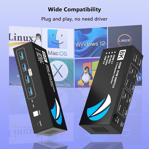 8K @ 60 هرتز KVM Switch 2 شاشات 2 كمبيوتر HDMI، 4K @ 120 هرتز KVM Switches شاشة مزدوجة مع 4 منافذ USB 3.0 مشاركة لوحة مفاتيح وماوس الطابعة، شاشات التبديل لجهازي كمبيوتر، محول HDMI 2 في 2 خارج in Kuwait