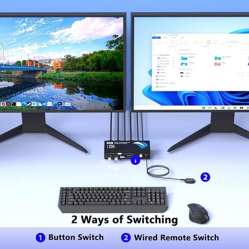 8K @ 60 هرتز KVM Switch 2 شاشات 2 كمبيوتر HDMI، 4K @ 120 هرتز KVM Switches شاشة مزدوجة مع 4 منافذ USB 3.0 مشاركة لوحة مفاتيح وماوس الطابعة، شاشات التبديل لجهازي كمبيوتر، محول HDMI 2 في 2 خارج in Kuwait