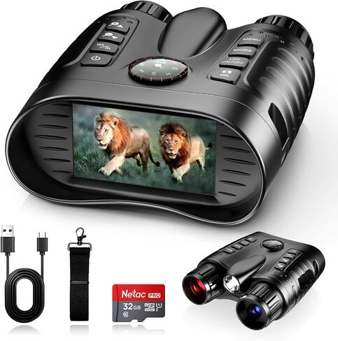 GOYOJO 4K Head-Mounted Night Vision Goggles, Night Vision Binoculars with 4500mAh Rechargeable Battery, 32GB Card Recording Photo & Video, Gift for Men, Hunting & Camping Gear in Kuwait