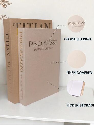 Fake Decorative Books-Set of 2 Linen Coffee Table Book Decor-Aesthetic Faux Storage Box for Home Decoration, Office Bookshelf Decor and as A Keepsake Box in Saudi Arabia