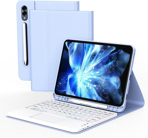 حافظة لوحة مفاتيح لجهاز Samsung Galaxy Tab S10 Lite/S10 FE/S9 FE 5G 10.9 بوصة/S9 11 بوصة، لوحة مفاتيح بإضاءة خلفية بـ 7 ألوان مع حامل قلم رصاص، مغناطيسي قابل للفصل، غطاء جلد PU ممتاز مع خاصية النوم/الاستيقاظ التلقائي، أسود in Kuwait