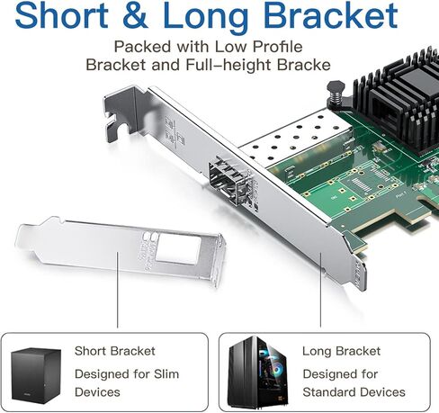 10Gb SFP+ NIC with 10Gbase-LR Transceiver, 10G Single Modee Module,10G Single SFP+ NIC Compare to Intel X520-DA1, PCI Express X8, Support Windows/Linux/VMware in Saudi Arabia