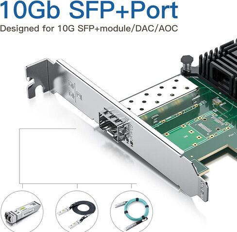 10Gb SFP+ NIC with 10Gbase-LR Transceiver, 10G Single Modee Module,10G Single SFP+ NIC Compare to Intel X520-DA1, PCI Express X8, Support Windows/Linux/VMware in Saudi Arabia