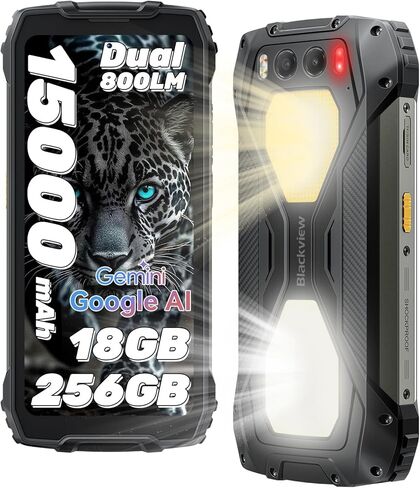 Blackview BV7300 Rugged Phone 2025(Dual 800LM Camping Lights), 18GB+256GB/SD 2TB, Android 14 Gaming Phone, 15000mAh+45W Rugged Smartphone, 50MP+30MP Night Vision Camera, NFC/Fingerprint/Dual SIM/GPS in Kuwait