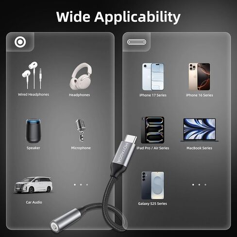 محول مقبس سماعة الرأس الصوتي 3.5 ملم AUX إلى USB-C - محول دونجل من النوع C إلى AUX لهاتف iPhone 17/15/16 وiPad Mac Pack 2 in Kuwait
