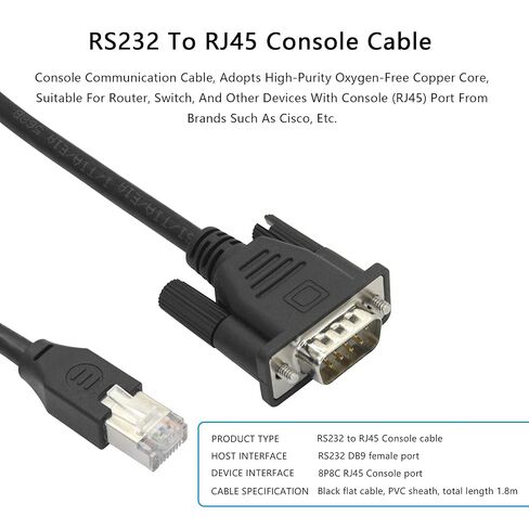 كابل توصيل ذكر RJ45 إلى DB9، سلك نحاسي نقي أساسي RS232 إلى RJ45 لمعدات الشبكة مثل أجهزة التوجيه والمفاتيح وطول الخط 3.3FT، قطعة واحدة in Kuwait