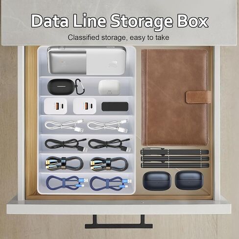 Cable Organizer Storage Box with 7 Wire Ties,Power Cord Organizer with 7 Compartments for Office,Home,Desk Accessories Storage Stationery Supplies (Large Size) in Saudi Arabia