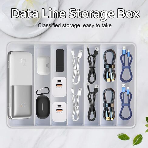 Cable Organizer Storage Box with 7 Wire Ties,Power Cord Organizer with 7 Compartments for Office,Home,Desk Accessories Storage Stationery Supplies (Large Size) in Saudi Arabia