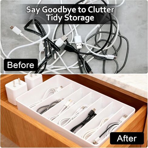 Cable Organizer Storage Box with 7 Wire Ties,Power Cord Organizer with 7 Compartments for Office,Home,Desk Accessories Storage Stationery Supplies (Large Size) in Saudi Arabia