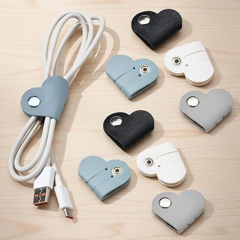 Cable Tie Organizer Keeper-Cord Wrap Cable Strap Earbud Organizer,Set of 8 Heart Design,Snap Closure,for Desk Travel in Saudi Arabia