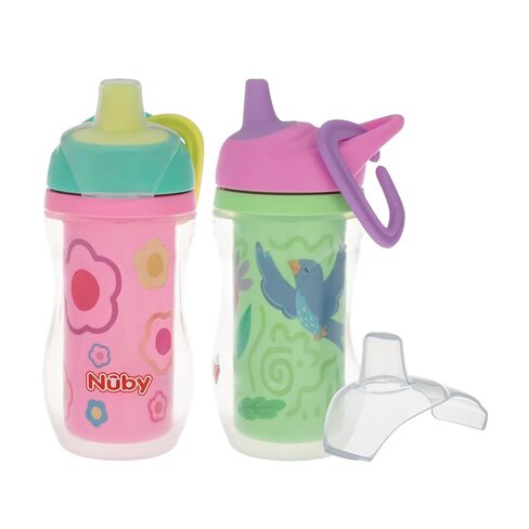 كوب Nuby Active Sipper المعزول - كوب للأطفال الصغار مضاد للانسكاب مع صمام Vari-Flo - مقاوم للتسرب، يحافظ على المشروبات باردة، تصميم سهل الإمساك مع مشبك حلقة تسلق - مثالي للمنزل أو السفر - قطعتان - للأولاد in Kuwait