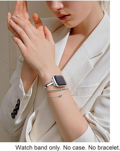 Metal Band Compatible with Apple Watch Band 42mm(Series 10) 41mm 40mm 38mm Series 10 9 8 7 6 5 4 3 2 1 SE，Adjustable Slim Versatile Bangle Bracelet for Women in Saudi Arabia