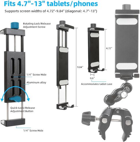 All-Aluminum Alloy Tablet Aircraft Yoke Mount for Boat Helm, 360° Adjustable Clamp Tablet Holder for iPad Pro 13/12.9/11, Air/Mini, Galaxy Tab, iPhone, 4-13 inch Devices in Saudi Arabia